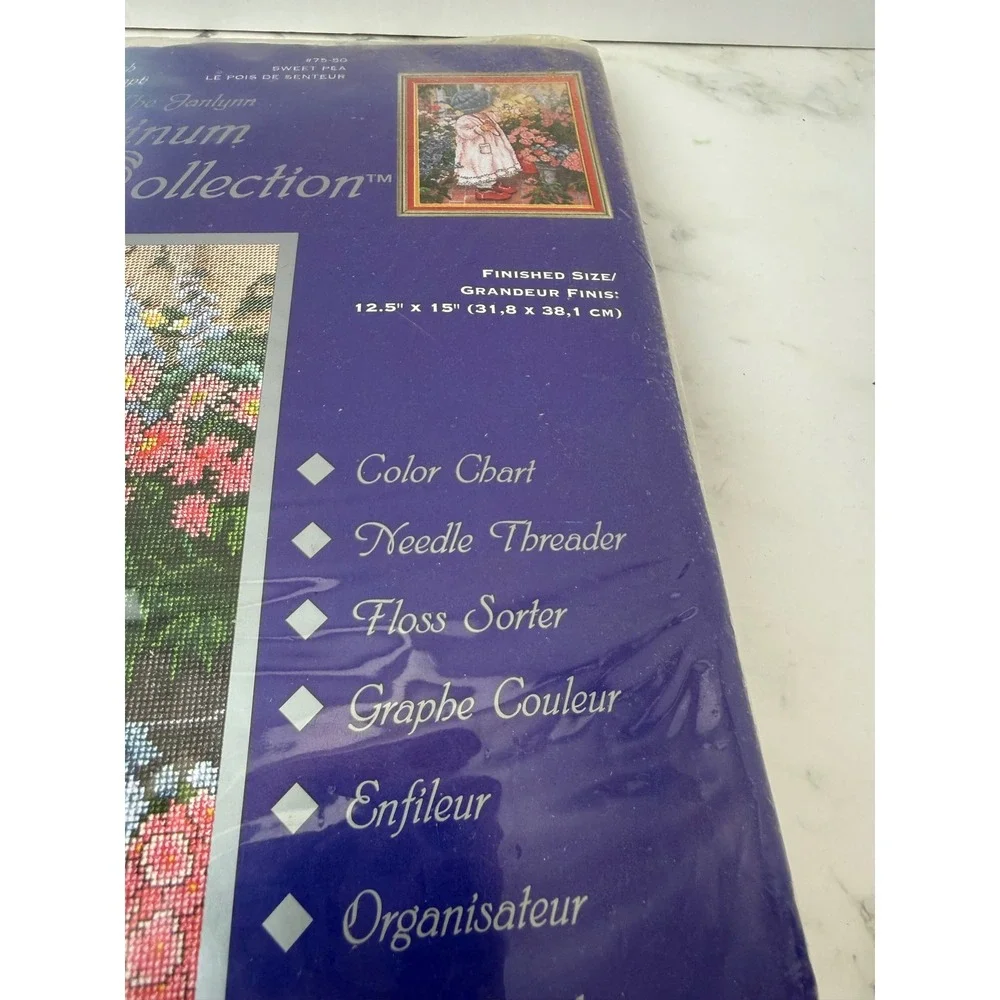 Janlynn Vintage Counted Cross Stitch Kit Girl Flowers Garden New